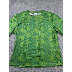 Newport News Jeanology Top M Green Womens Snakeskin Print Long Sleeve Crew Neck